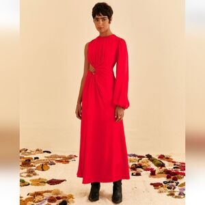 Farm rio red one sleeve maxi dress